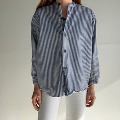 1980s Striped French Cotton Workwear Neru Style Shirt