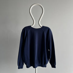 1980s Hanes Worn Out To Perfection Blank Navy Raglan Sweatshirt