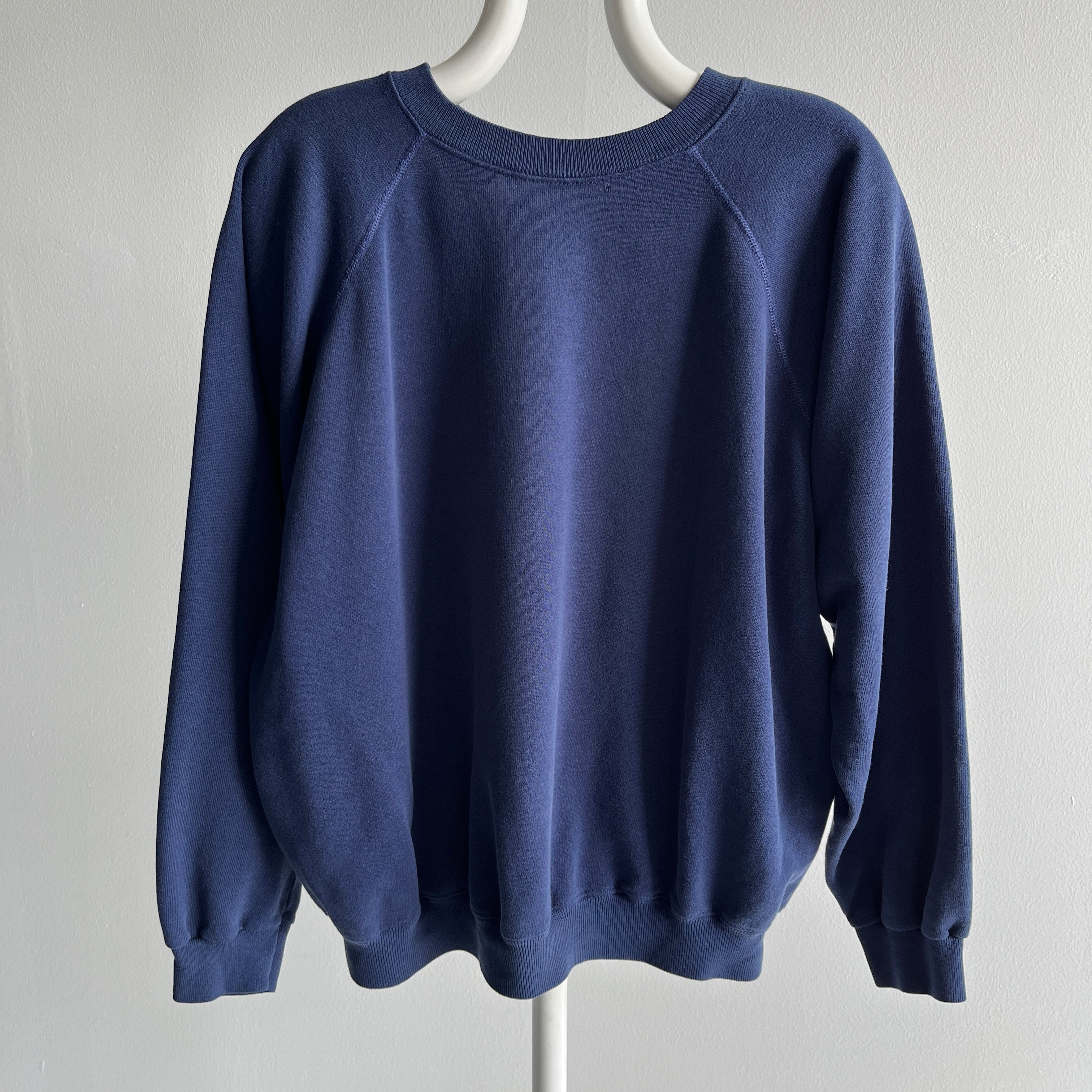 1980s Hanes Worn Out To Perfection Blank Navy Raglan Sweatshirt