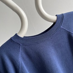 1980s Hanes Worn Out To Perfection Blank Navy Raglan Sweatshirt