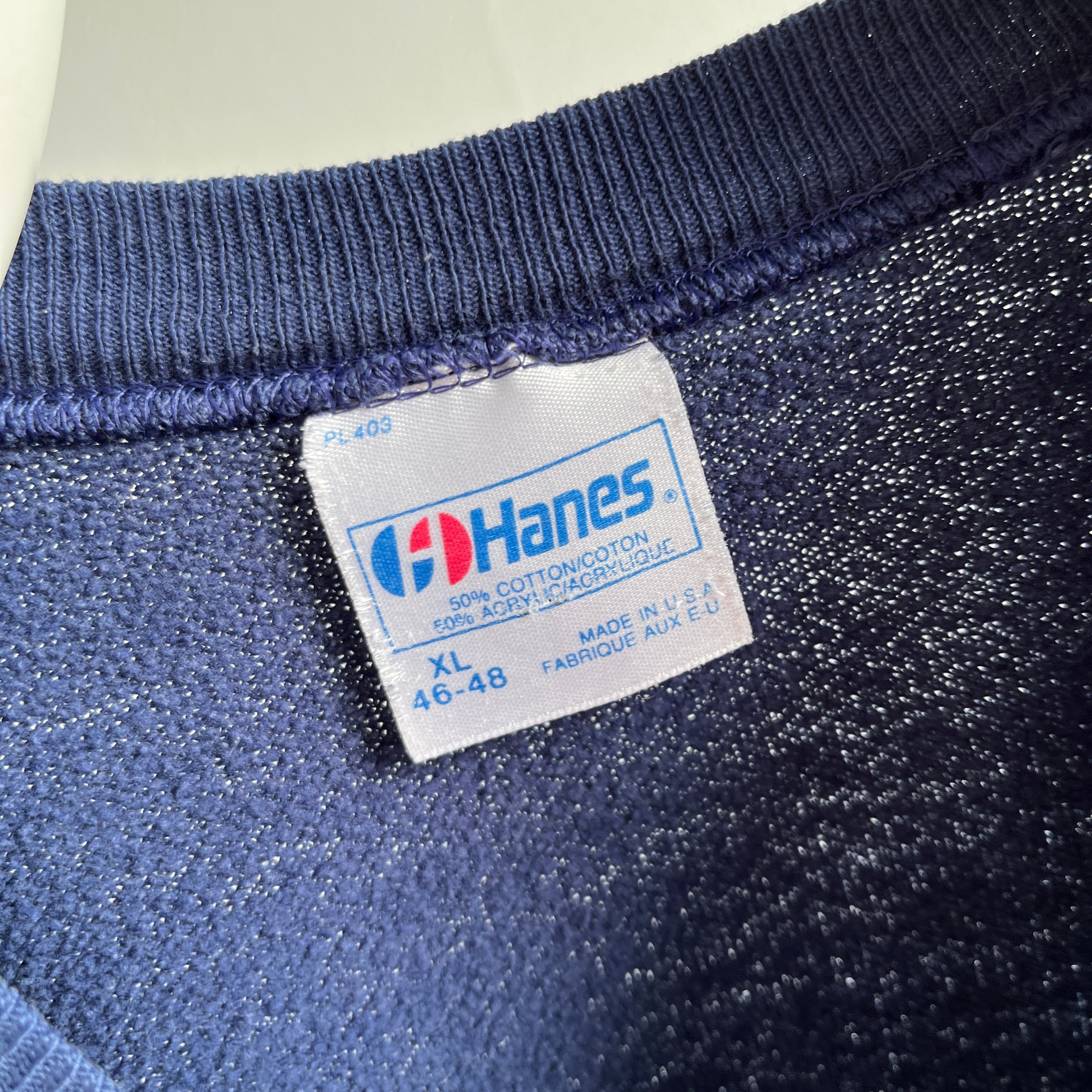 1980s Hanes Worn Out To Perfection Blank Navy Raglan Sweatshirt