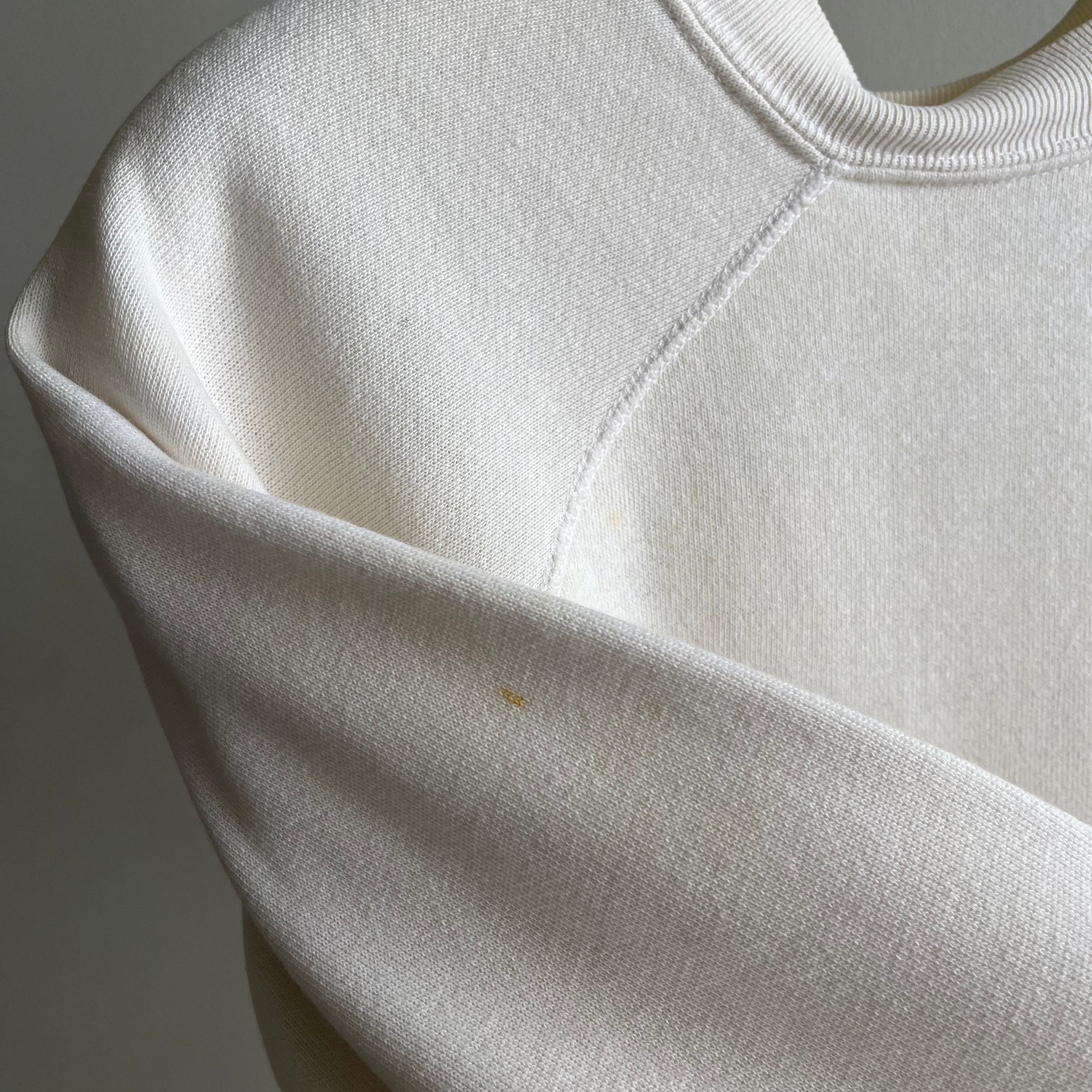1980s Blank White Age Stained Raglan Sweatshirt