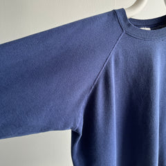 1980s Hanes Worn Out To Perfection Blank Navy Raglan Sweatshirt