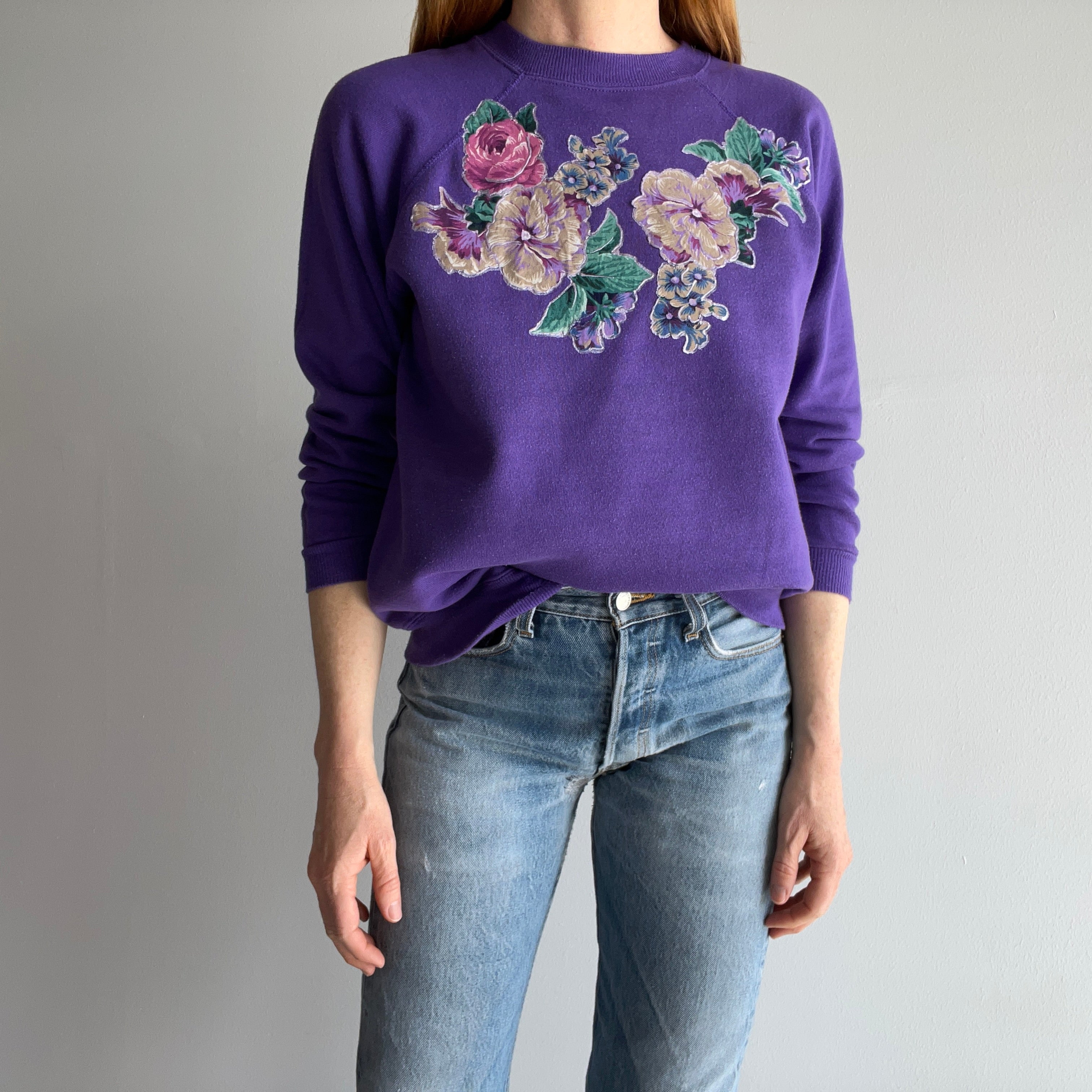 1980s DIY Flowers with Puff Paint Sweatshirt