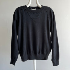1980s Blank Black Super Soft Acrylic Single V Sweater/Sweatshirt