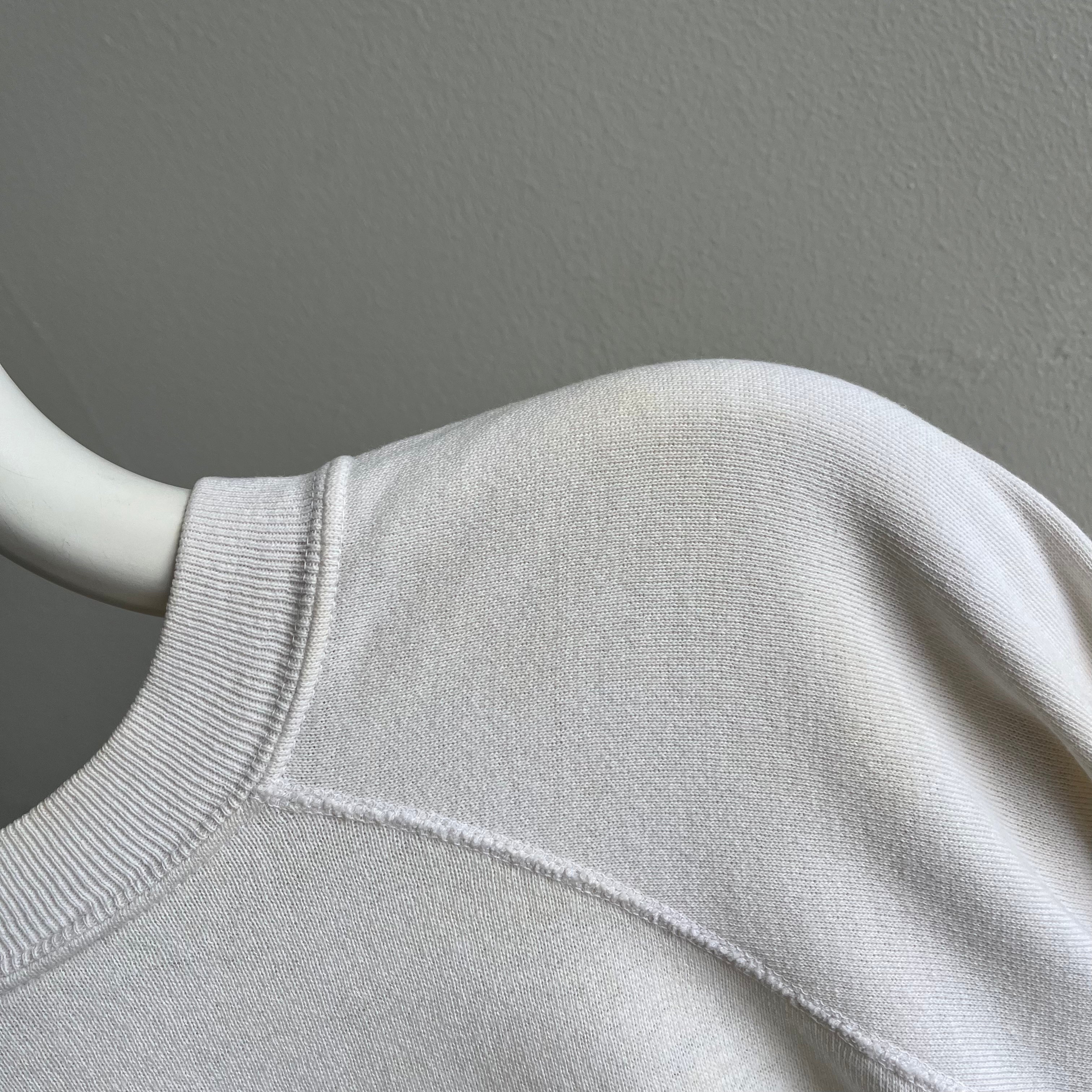 1980s Blank White Age Stained Raglan Sweatshirt