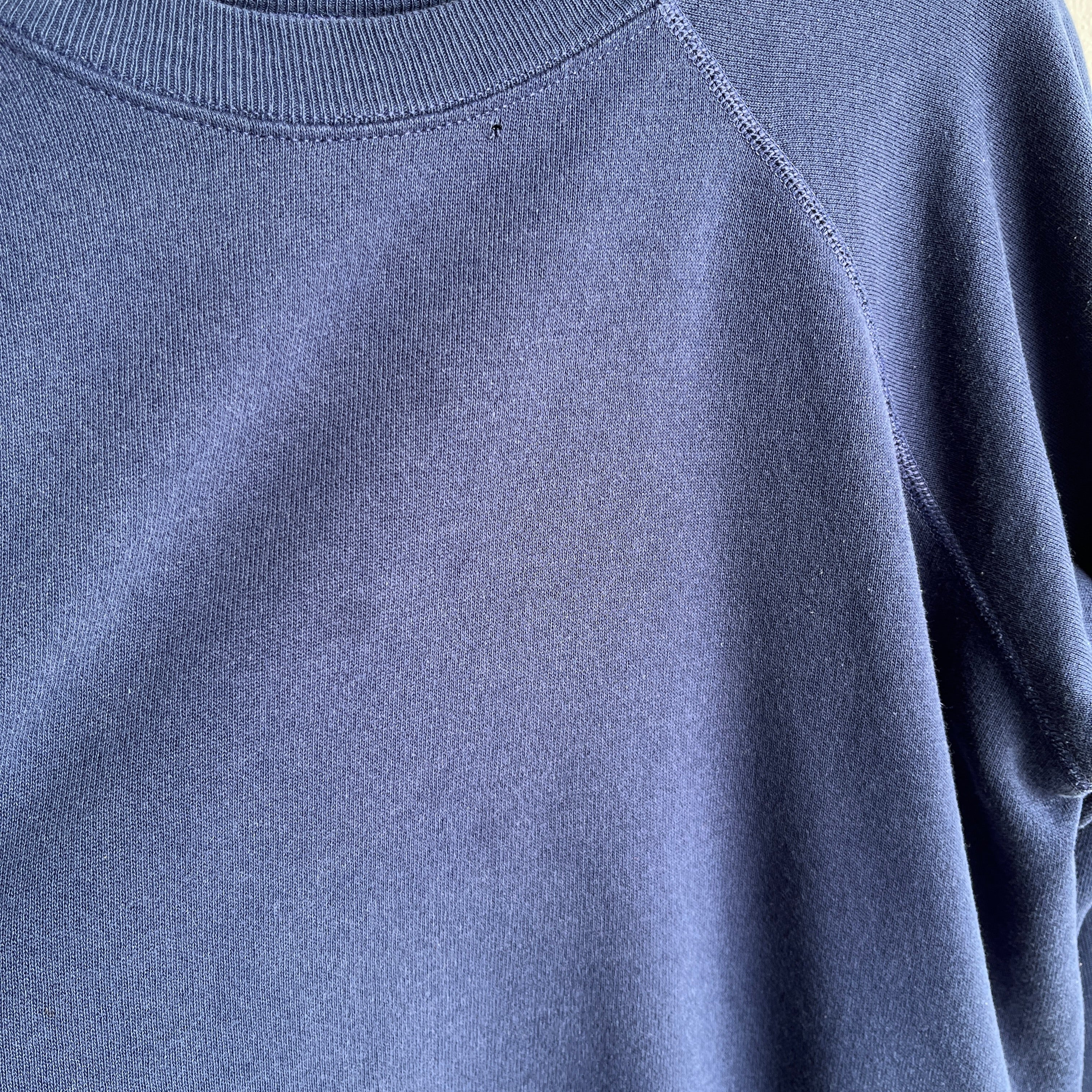 1980s Hanes Worn Out To Perfection Blank Navy Raglan Sweatshirt