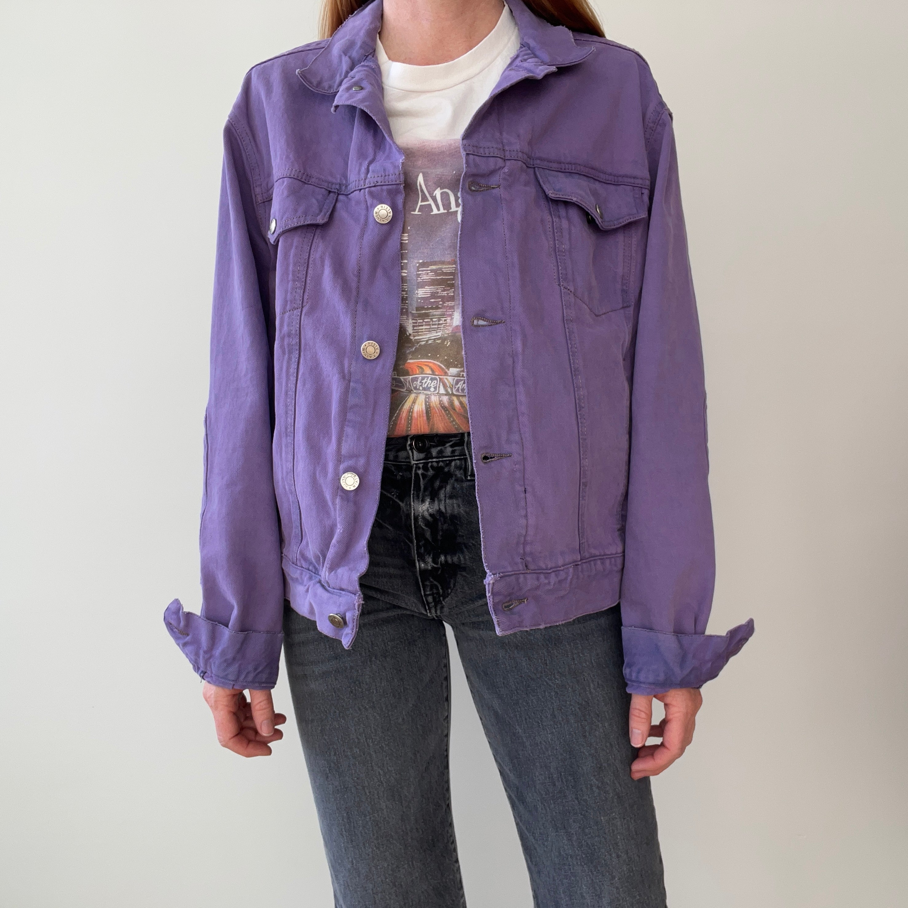 1990s Calvin Over Dyed Lilac Super Soft Denim Jean Jacket