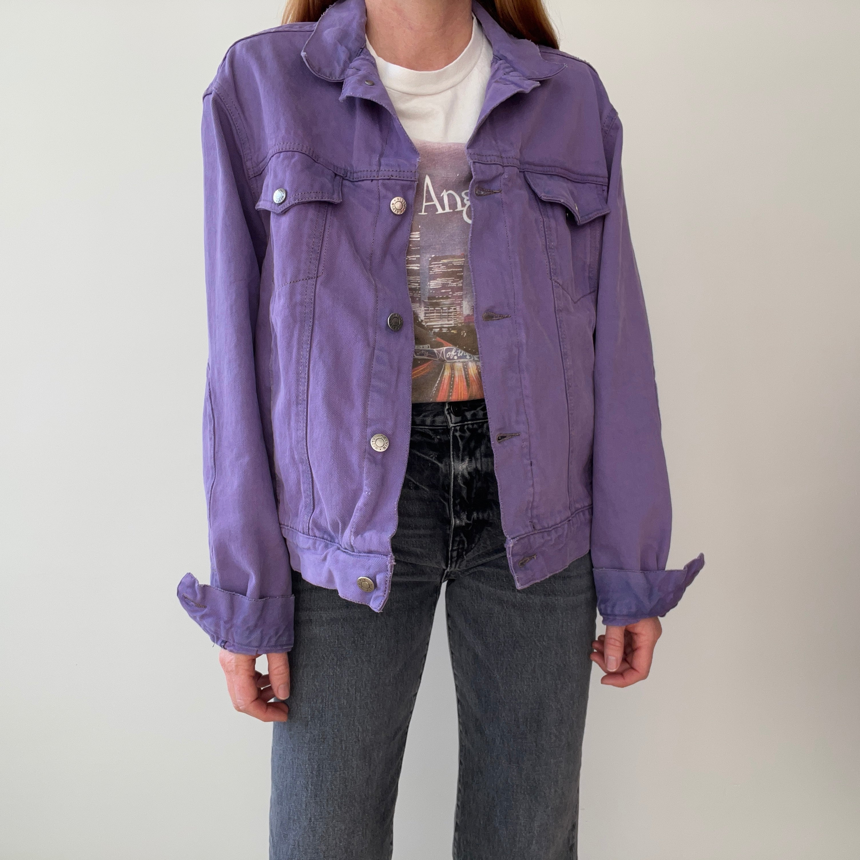 1990s Calvin Over Dyed Lilac Super Soft Denim Jean Jacket