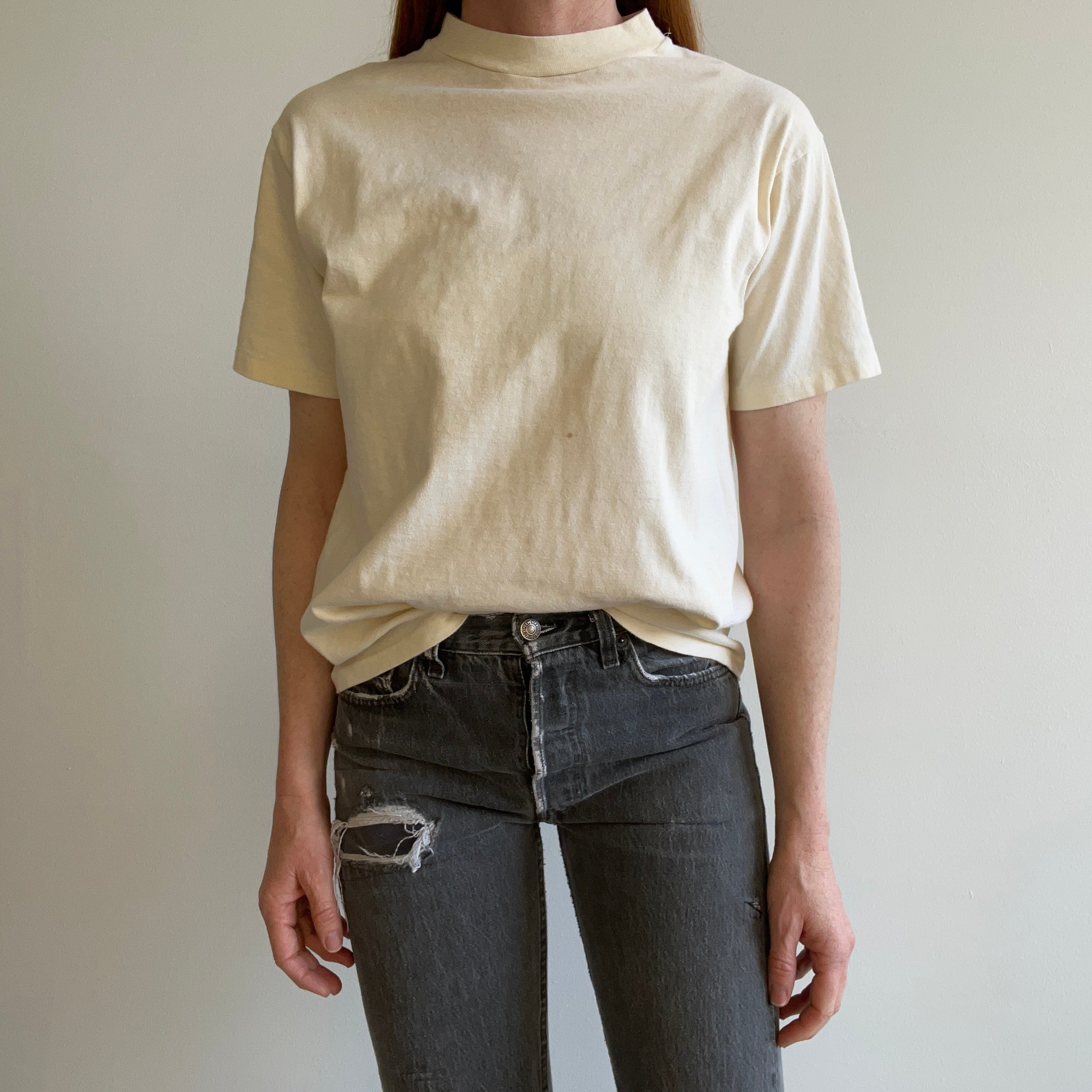 1980s Ecru Cotton T-Shirt by Hanes