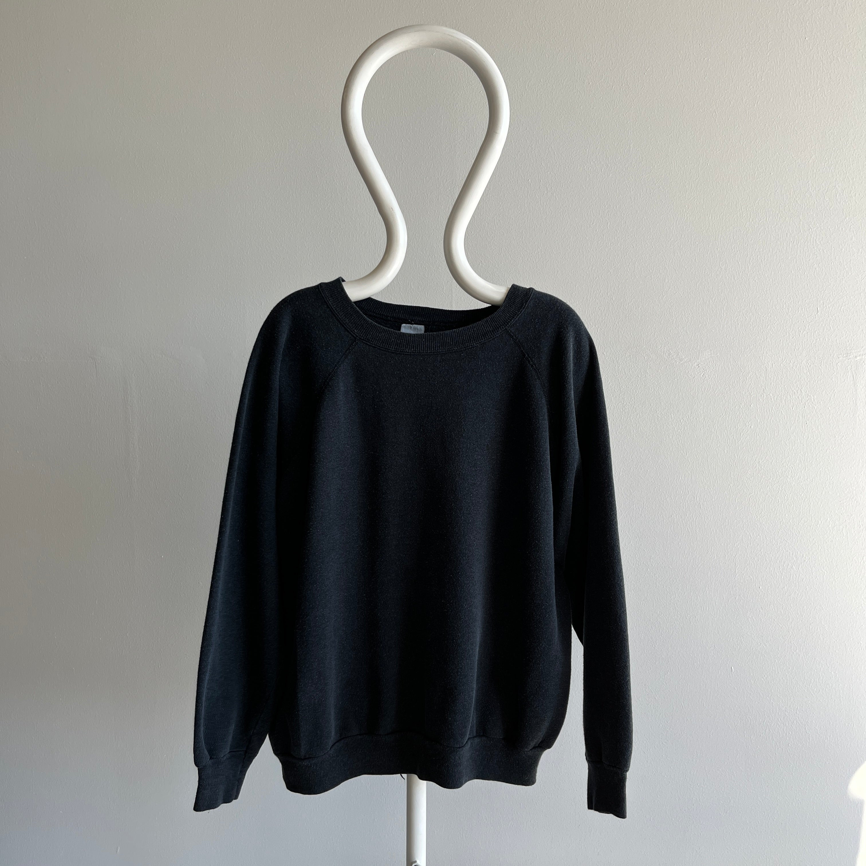 1980s Faded Black to Gray Slouchy Delight of a Raglan Sweatshirt