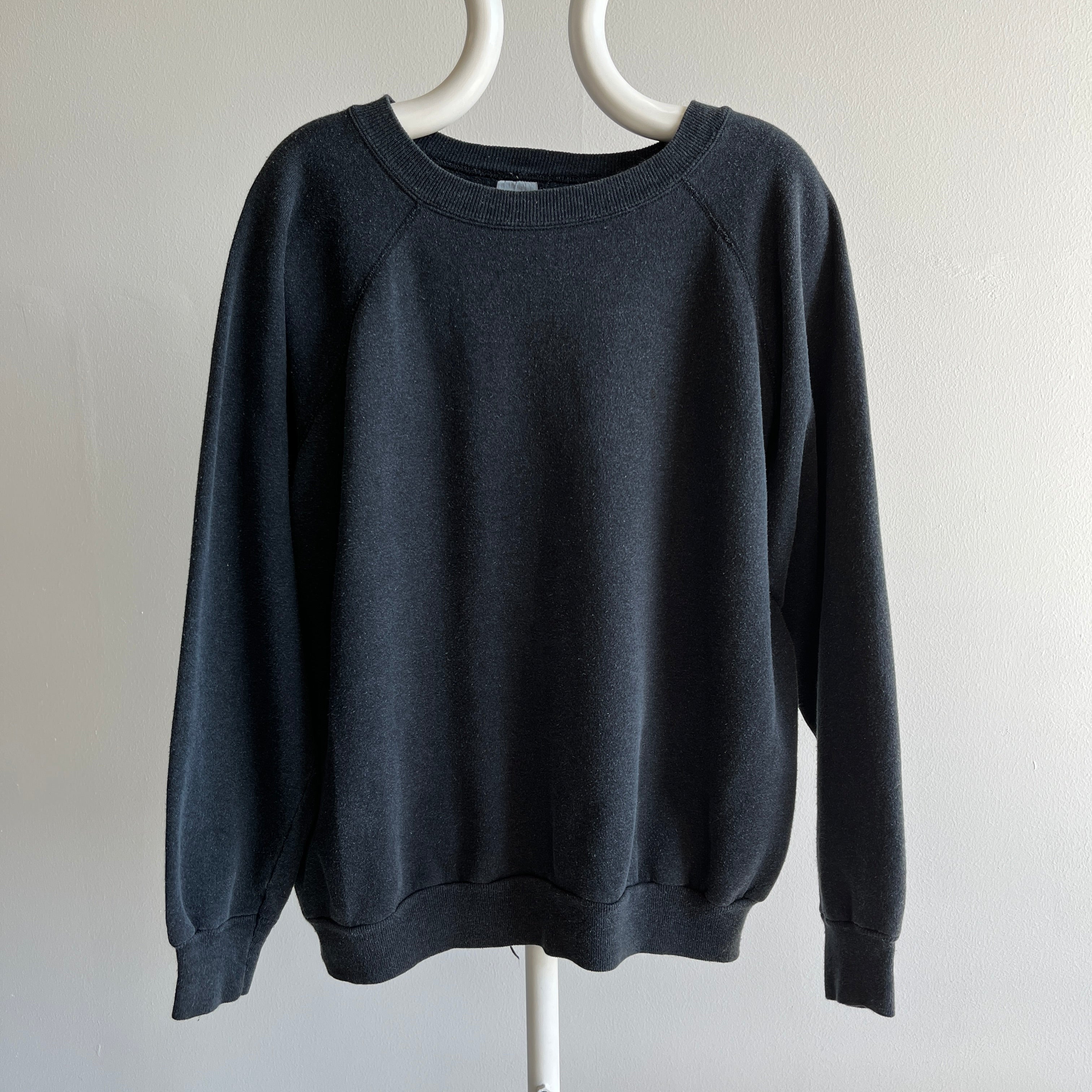 1980s Faded Black to Gray Slouchy Delight of a Raglan Sweatshirt