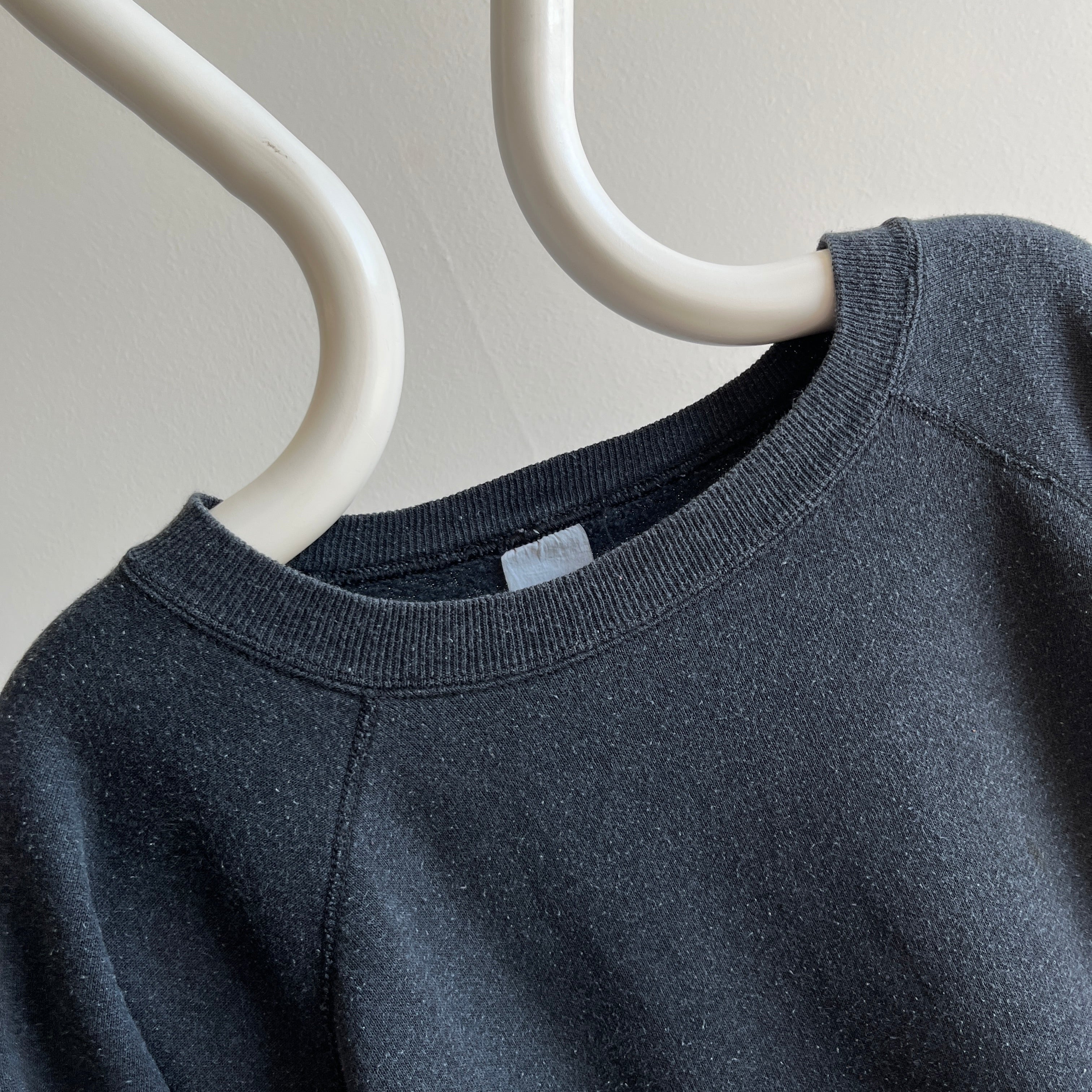 1980s Faded Black to Gray Slouchy Delight of a Raglan Sweatshirt