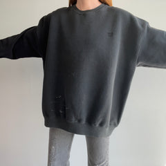 1990s USA Olympic Super Stained Larger Relaxed Fit Black Faded Sweatshirt