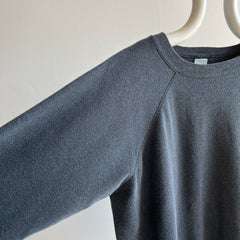 1980s Faded Black to Gray Slouchy Delight of a Raglan Sweatshirt