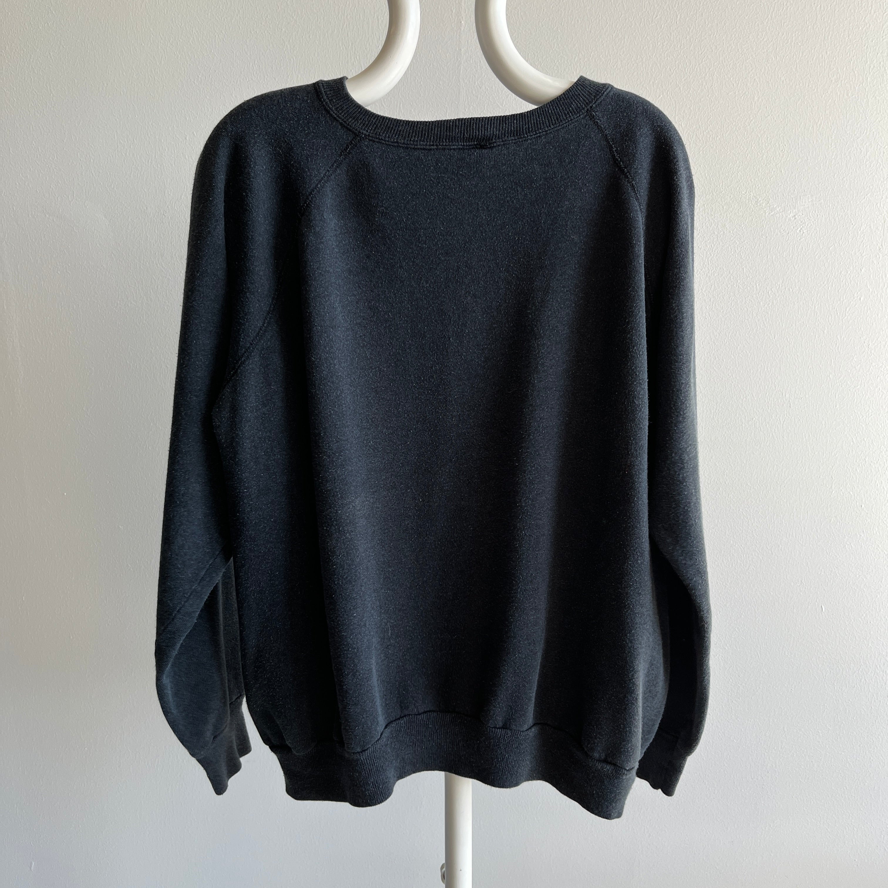 1980s Faded Black to Gray Slouchy Delight of a Raglan Sweatshirt