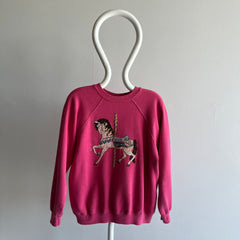 1980s DIY Needlepoint Carousel Horse Sweatshirt - OH, WOW