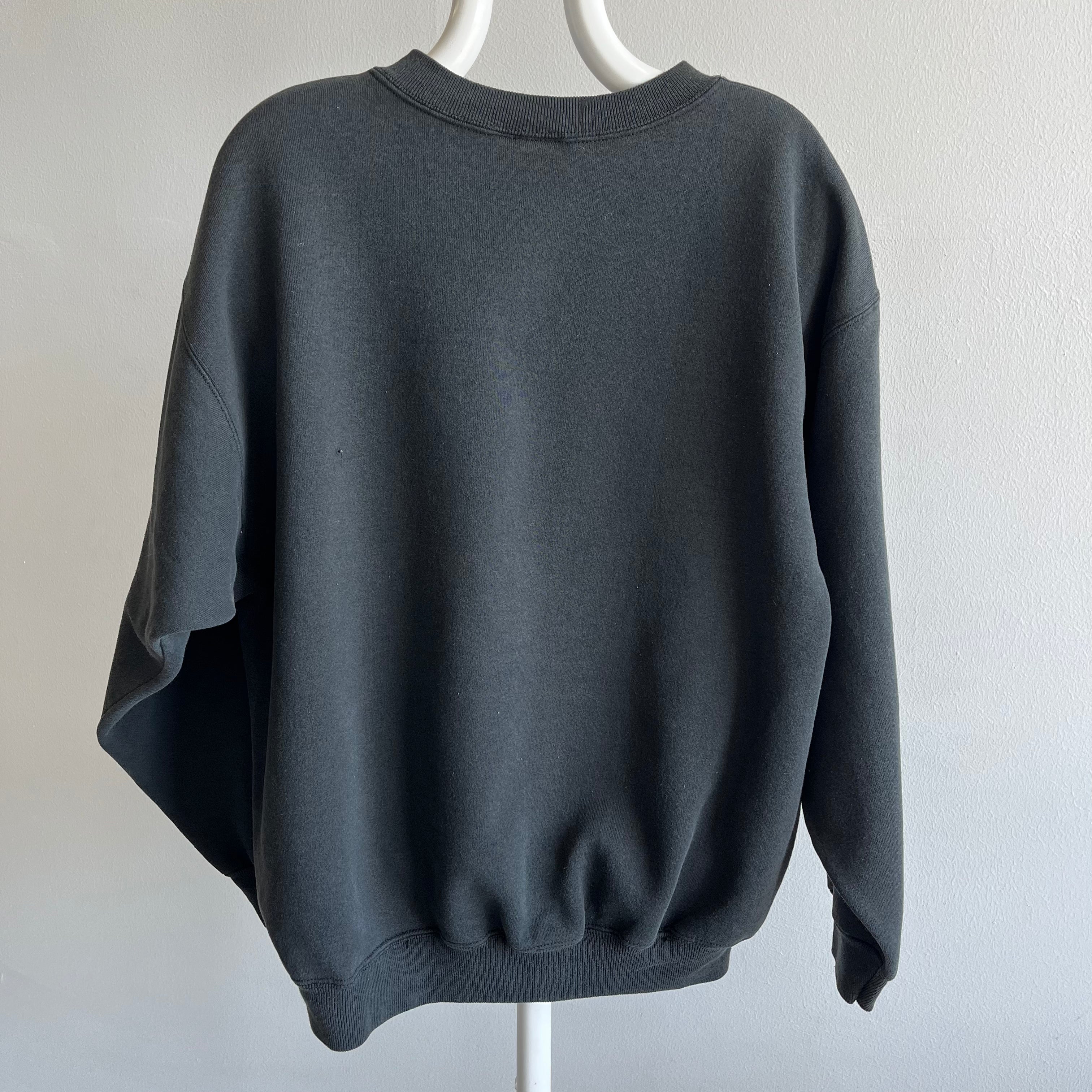 1980s Blank Black Medium Weight Sweatshirt Classic Single-V Relaxed Fit Sweatshirt