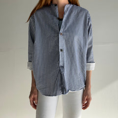 1980s Striped French Cotton Workwear Neru Style Shirt