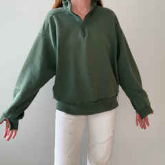 1980s Green Thrashed L.L. Bean Quarter Zip Sweatshirt