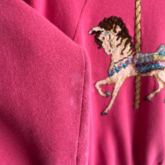 1980s DIY Needlepoint Carousel Horse Sweatshirt - OH, WOW
