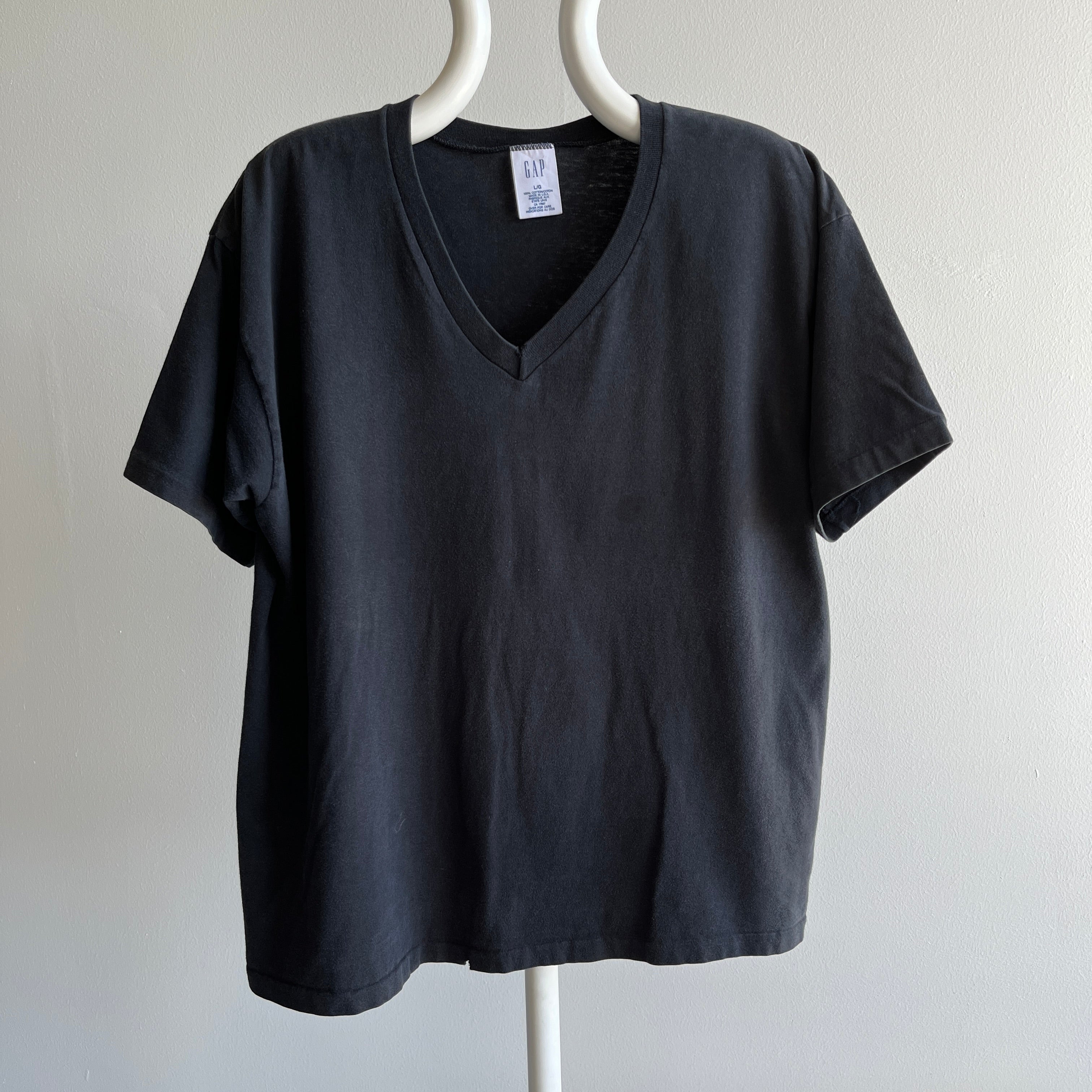 1990s USA Made Blank Black V-Neck by GAP