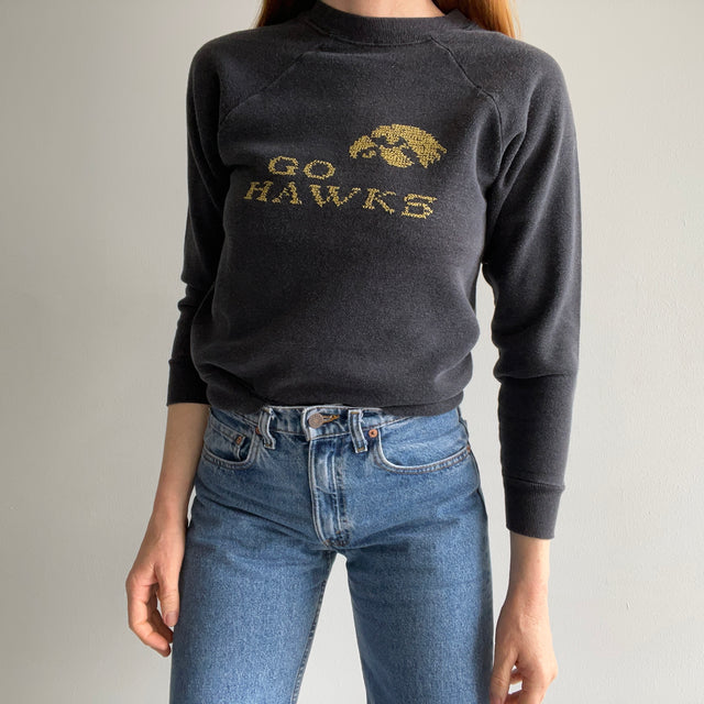 1980s "Go Hawks" Needlepoint Smaller Sweatshirt by Pannill