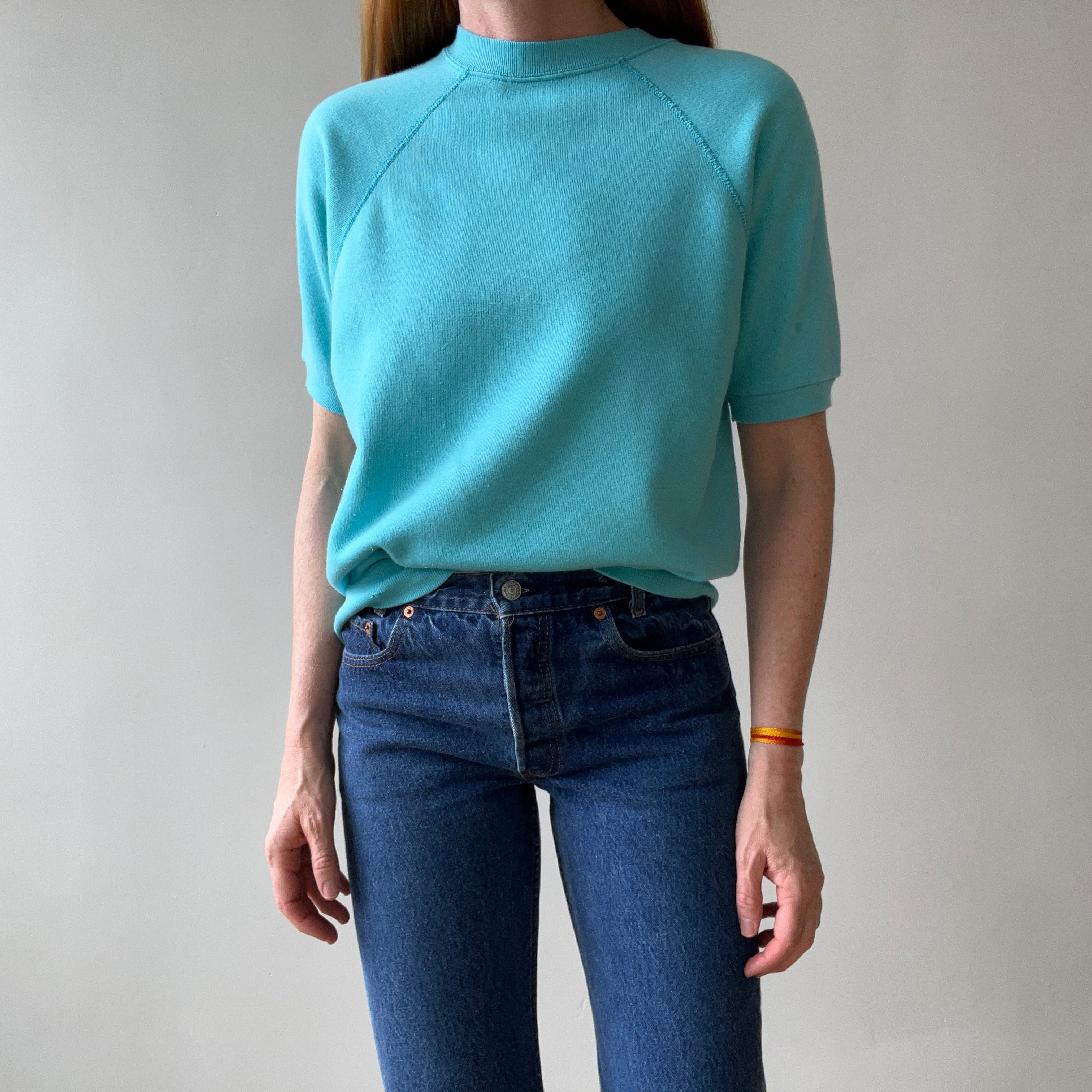 1980s Blank Teal Short Sleeve Sweatshirt - SO. SOFT.