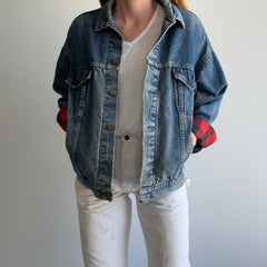 1990s Buffalo Plaid Lined Levi's Denim Jean Jacket