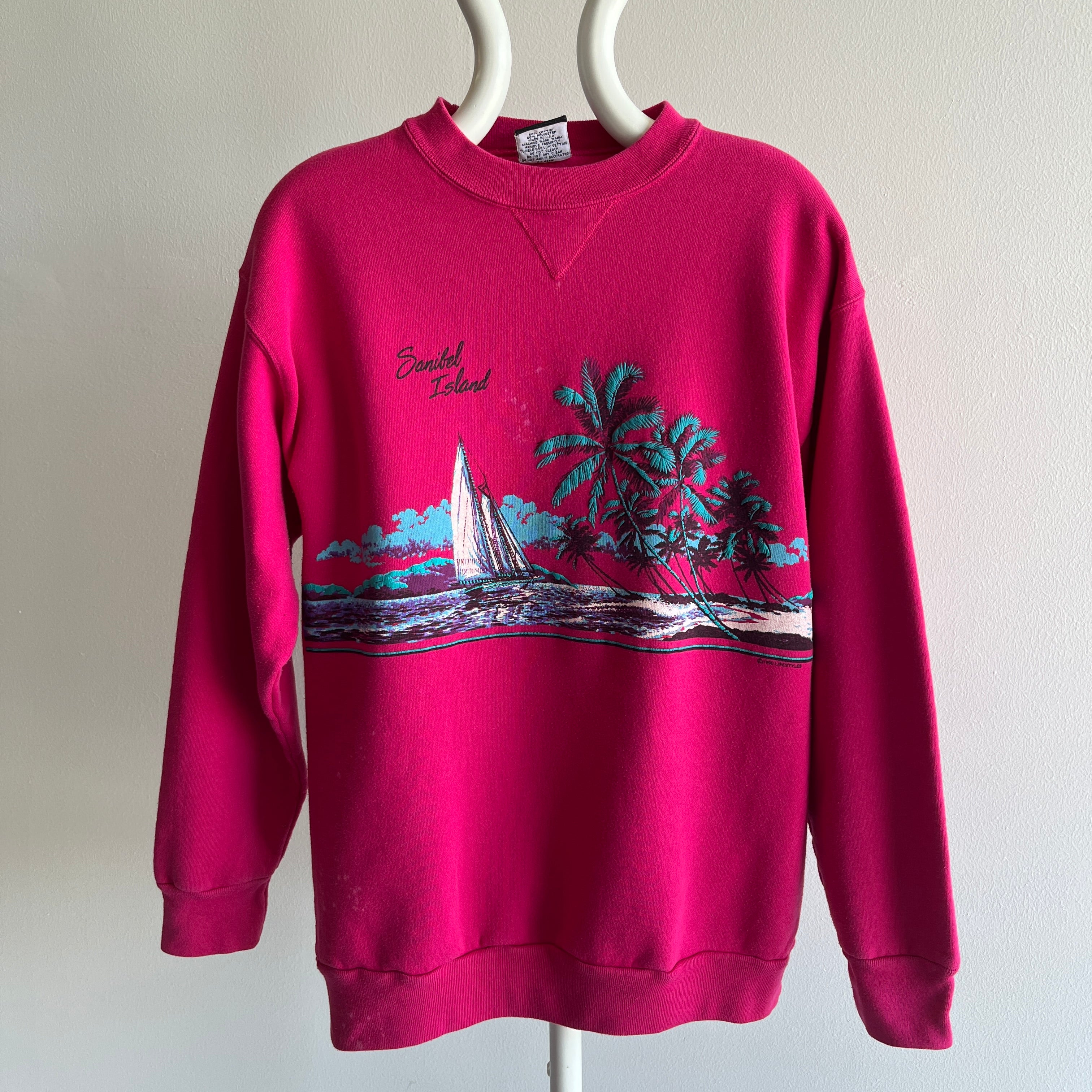 1990 Sanibel Island Bleach Stained Wrap Around Medium Weight Sweatshirt