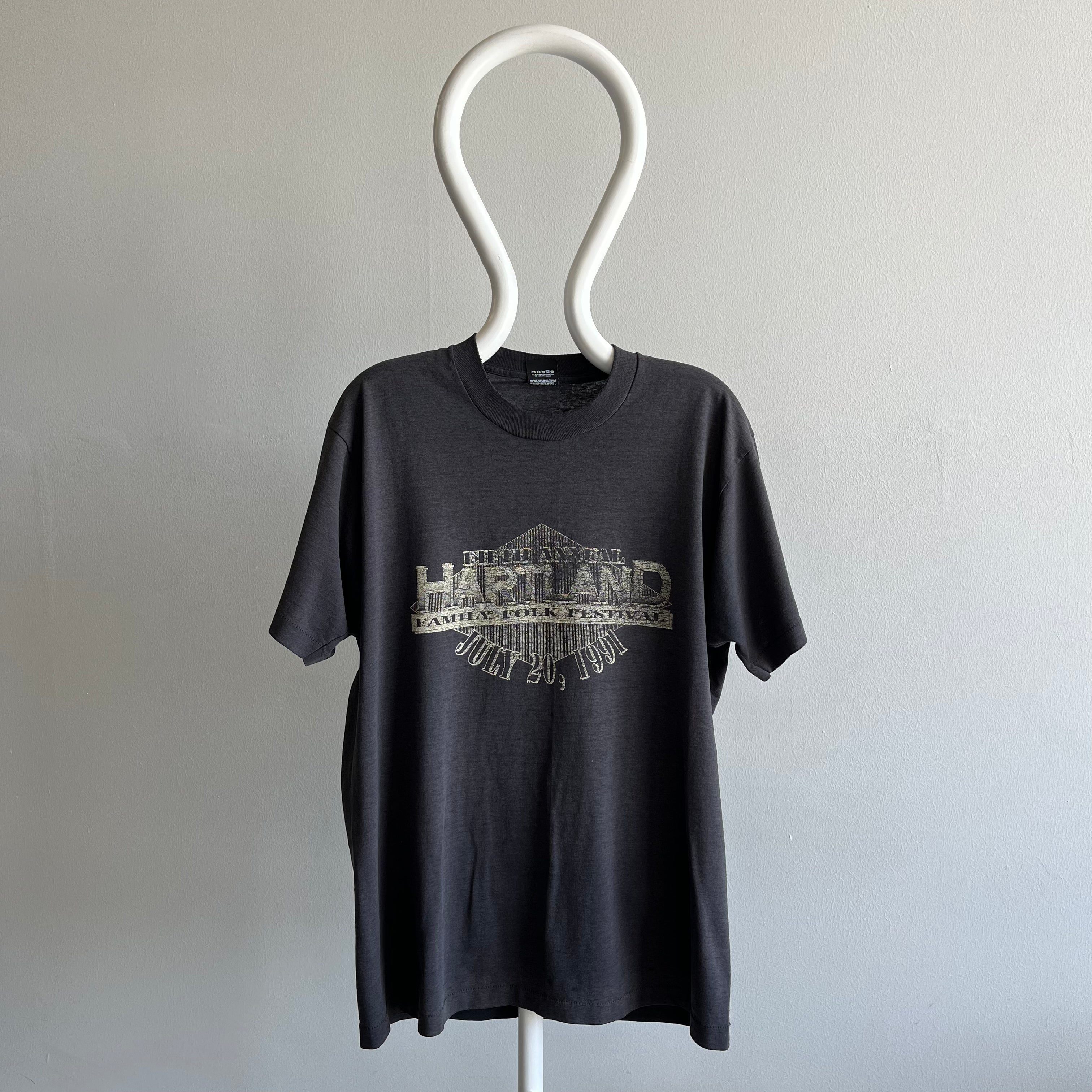 1991 Fifth Annual Hartland Family Folk Festival Super Faded and Worn Front and Back T-SHirt