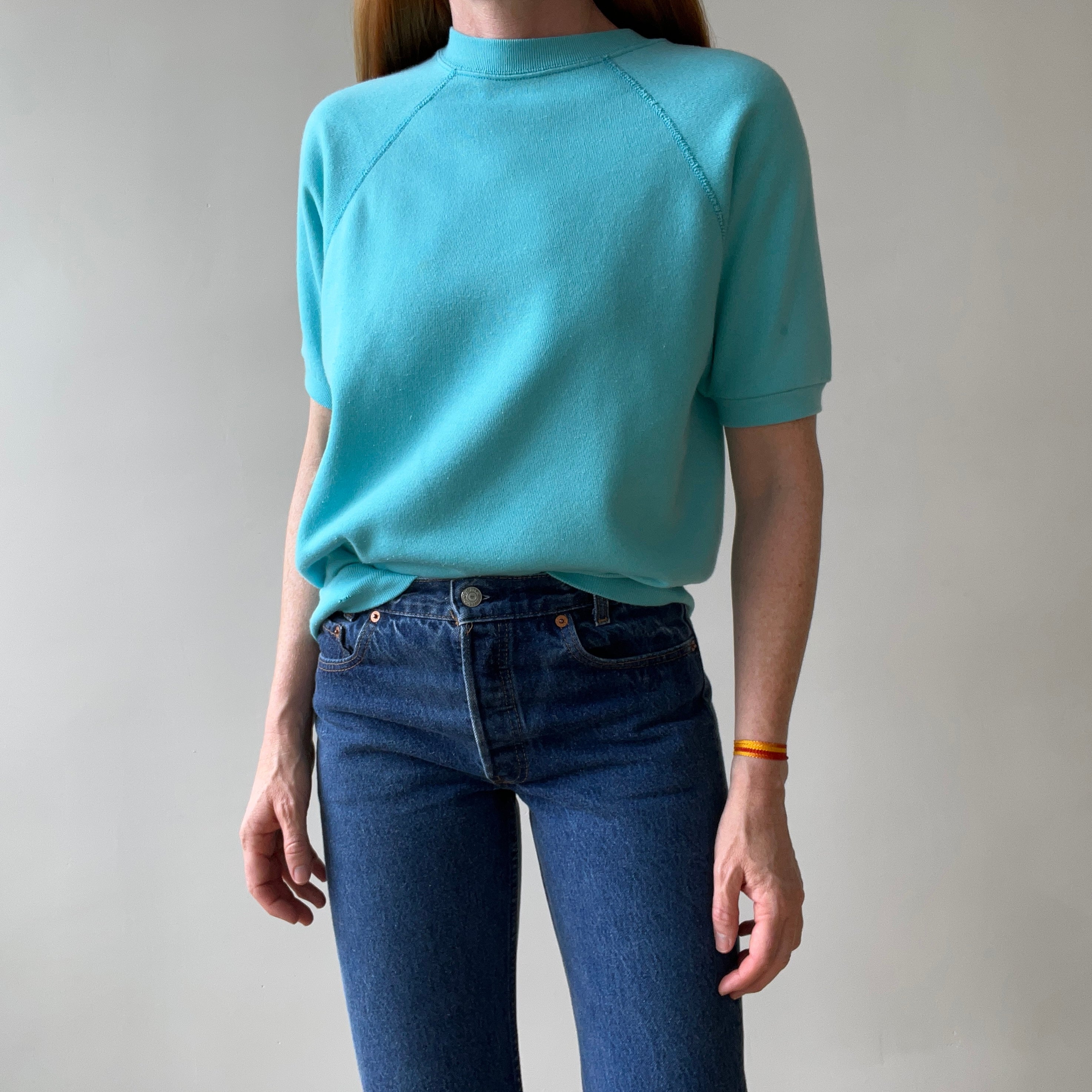 1980s Blank Teal Short Sleeve Sweatshirt - SO. SOFT.