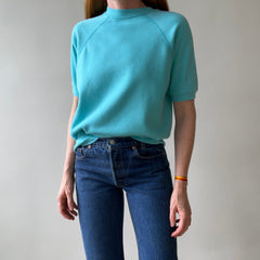 1980s Blank Teal Short Sleeve Sweatshirt - SO. SOFT.