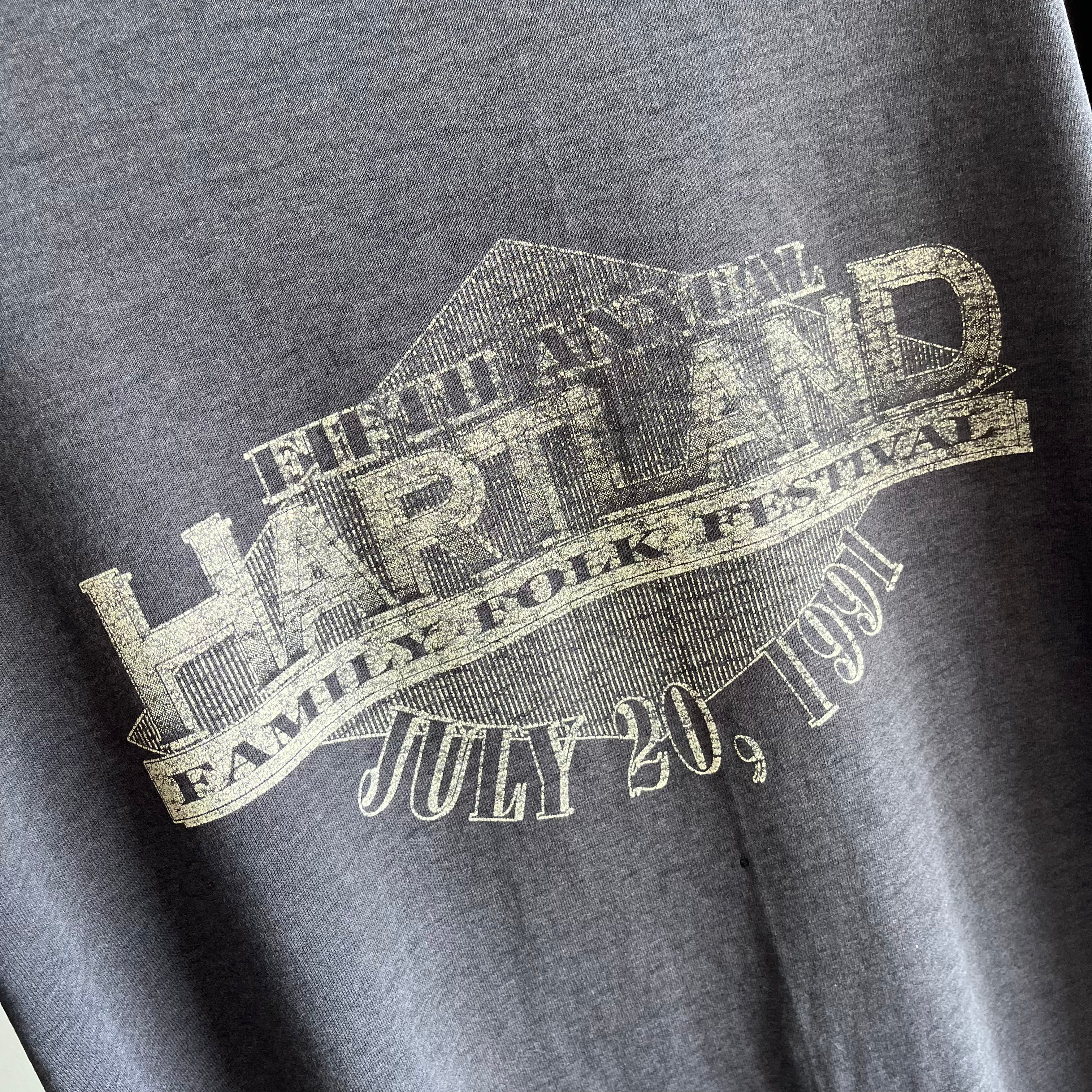 1991 Fifth Annual Hartland Family Folk Festival Super Faded and Worn Front and Back T-SHirt