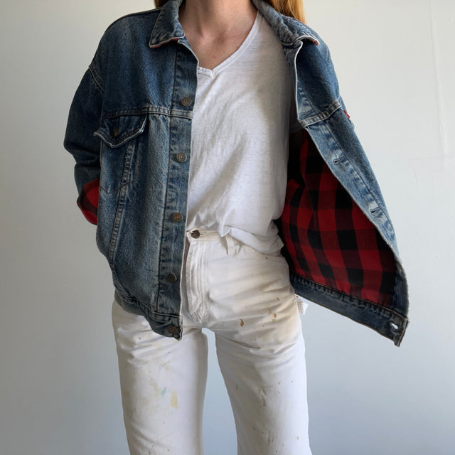 1990s Buffalo Plaid Lined Levi's Denim Jean Jacket