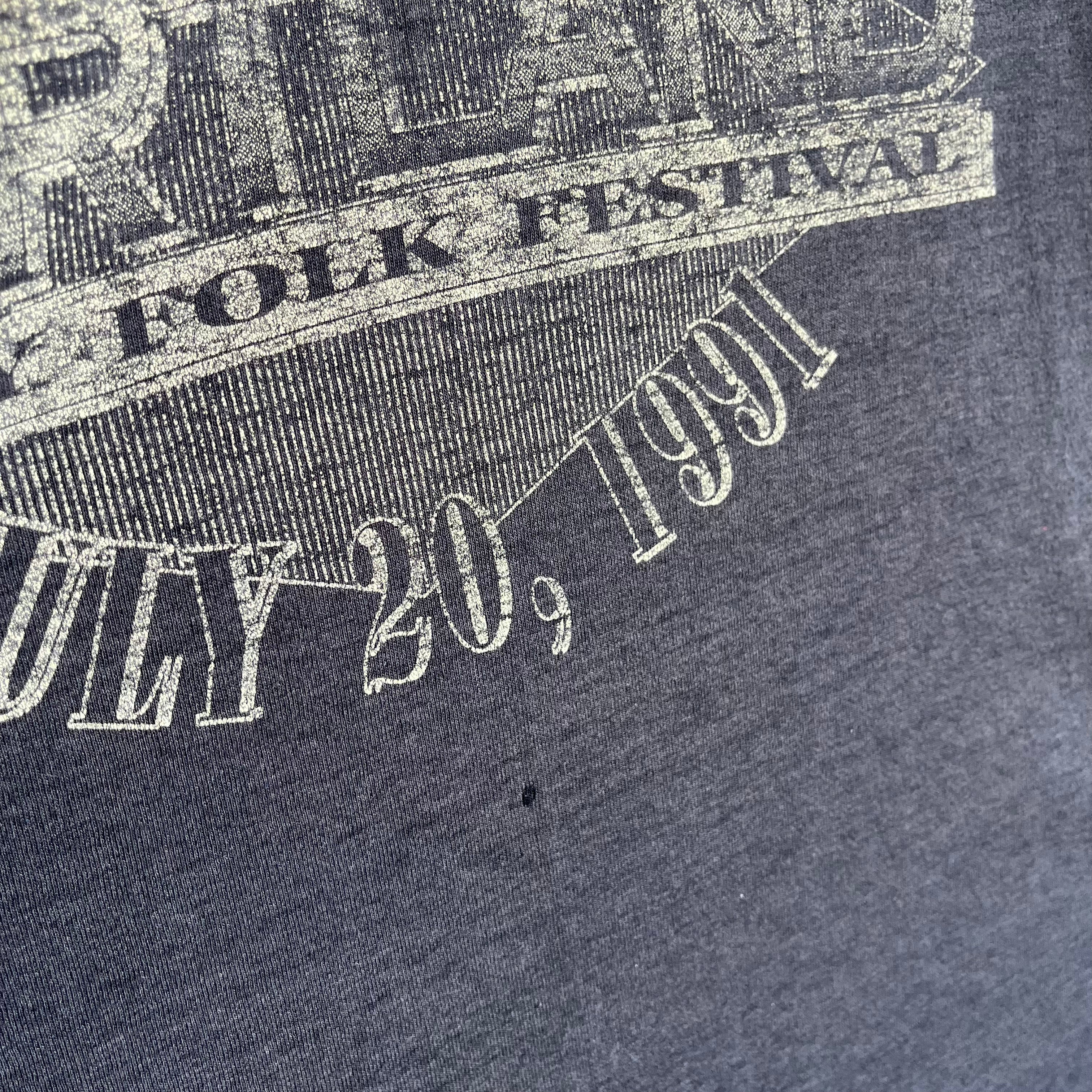 1991 Fifth Annual Hartland Family Folk Festival Super Faded and Worn Front and Back T-SHirt