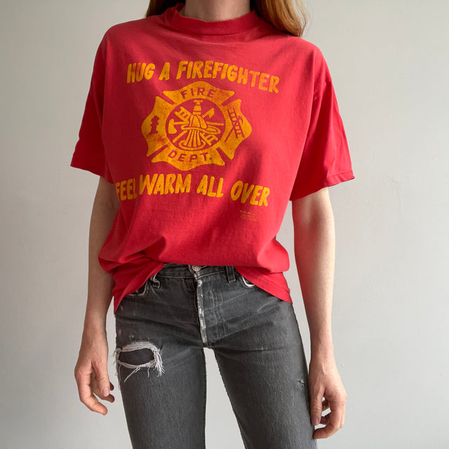 1980/90s "Hug A Firefighter Feel Warm All Over" Tattered T-Shirt