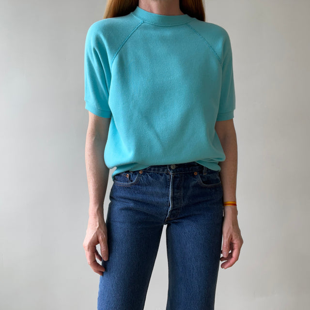 1980s Blank Teal Short Sleeve Sweatshirt - SO. SOFT.