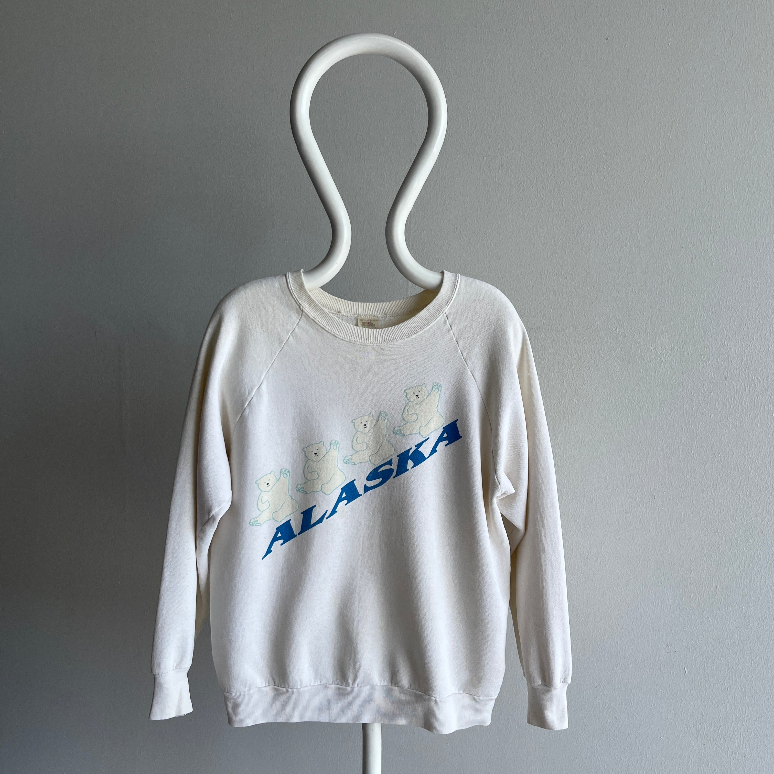 1980s Thinned Out Aged Alaska Happy Polar Bear Sweatshirt