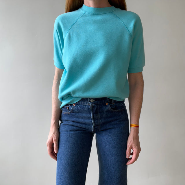 1980s Blank Teal Short Sleeve Sweatshirt - SO. SOFT.