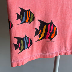 1980/90s Faded Neon Orange Fish Wrap Around Cotton T-Shirt