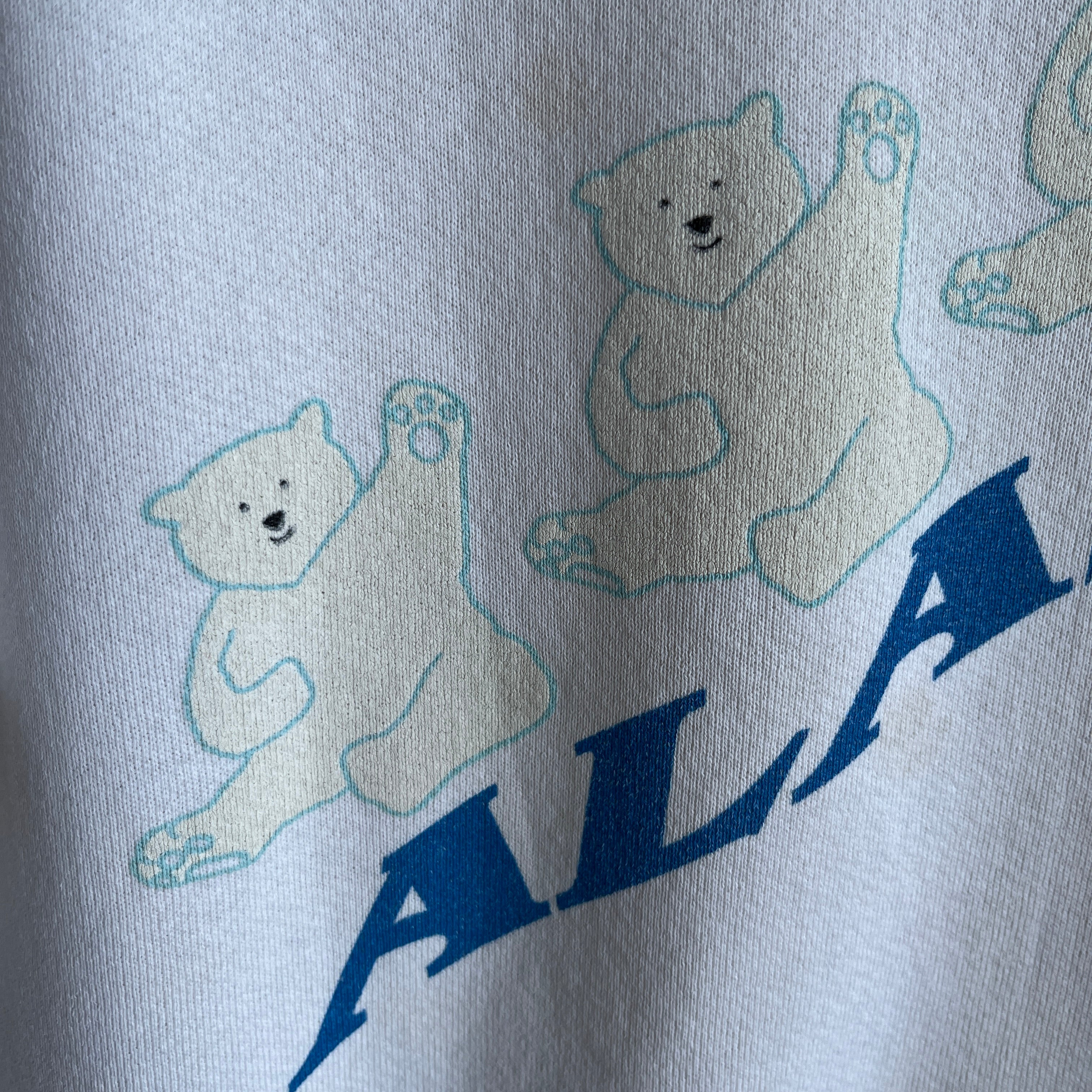 1980s Thinned Out Aged Alaska Happy Polar Bear Sweatshirt