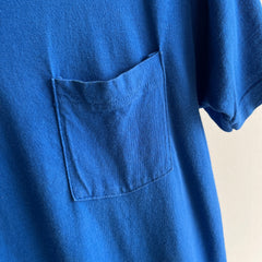 1980s Blank Dodger Blue Pocket T-Shirt by FOTL - Single Stitch