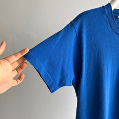 1980s Blank Dodger Blue Pocket T-Shirt by FOTL - Single Stitch