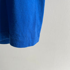 1980s Blank Dodger Blue Pocket T-Shirt by FOTL - Single Stitch