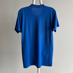 1980s Blank Dodger Blue Pocket T-Shirt by FOTL - Single Stitch