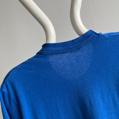 1980s Blank Dodger Blue Pocket T-Shirt by FOTL - Single Stitch