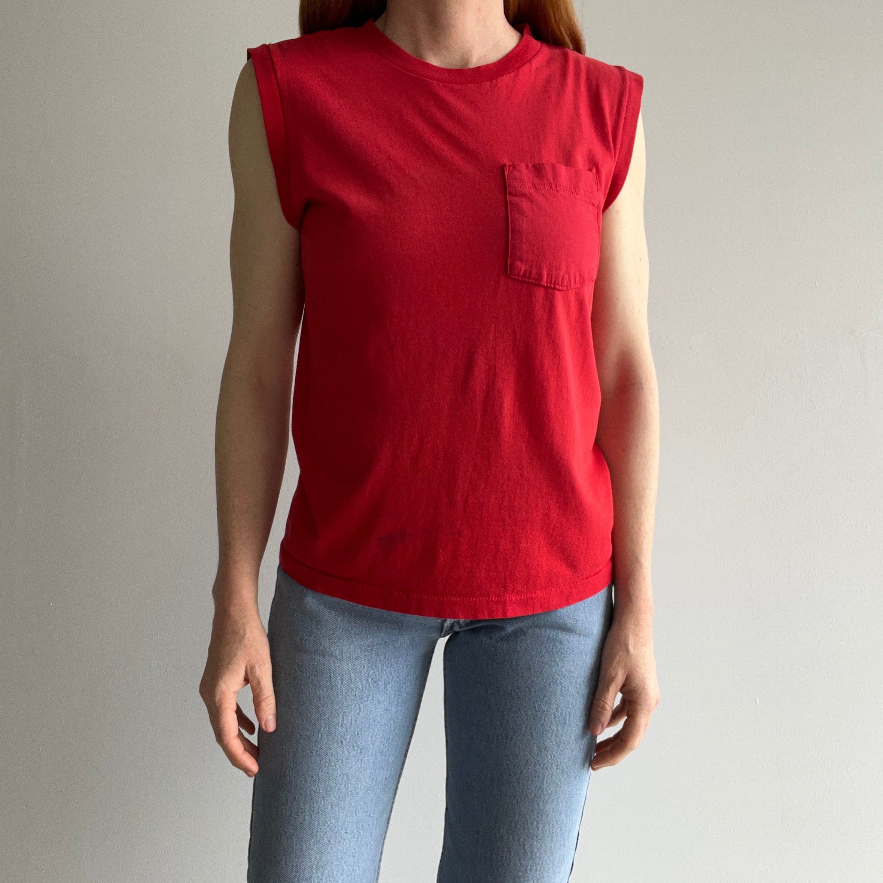 1980s Faded, Worn, Stained Red Muscle Tank by FOTL