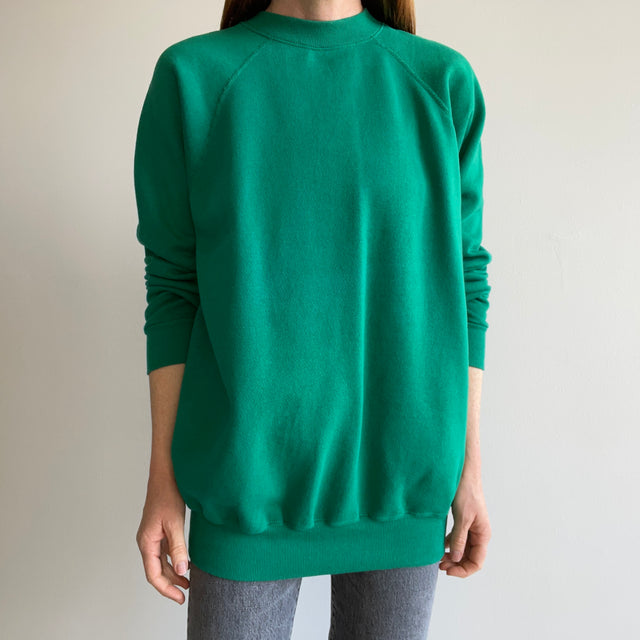 1980s Blank Kelly Green Longer Sweatshirt by Hanes