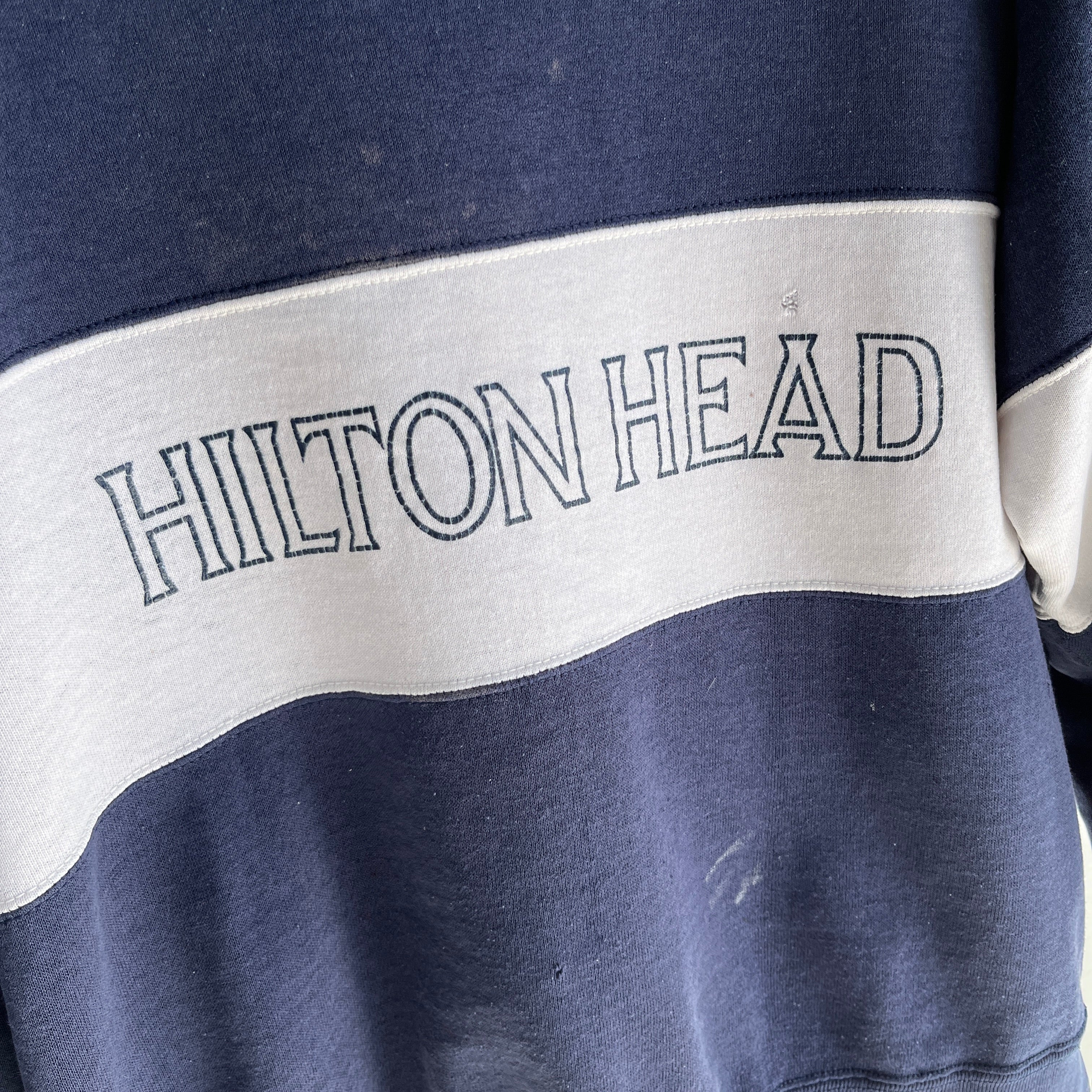 1980s Thinned Out and Worn Hilton Head Color Block Sweatshirt